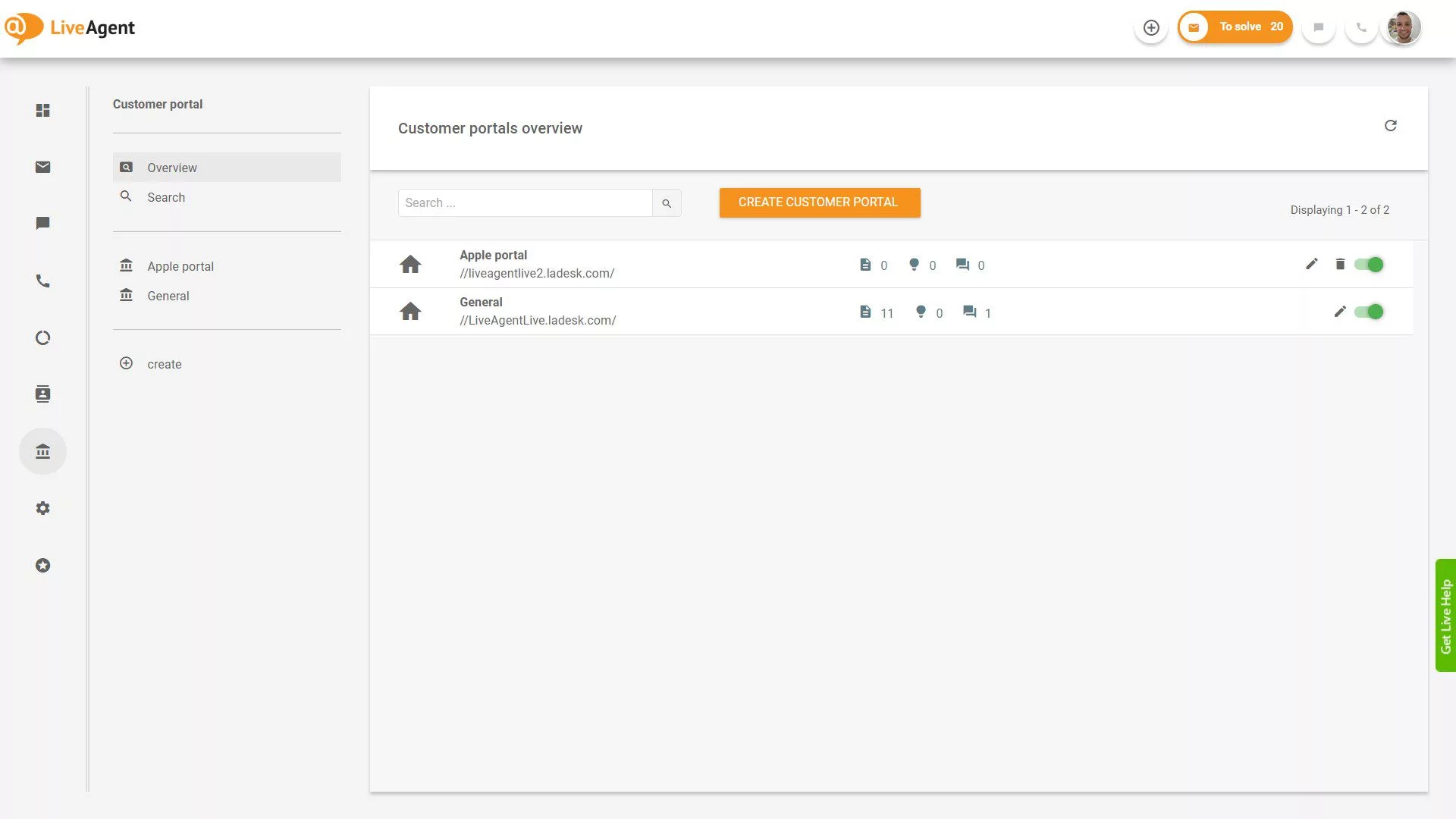 Tổng quan về Vé LiveAgent bên trong ứng dụng