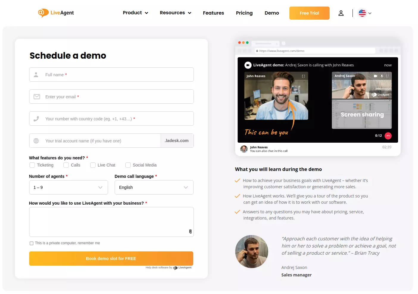 Giao diện demo LiveAgent