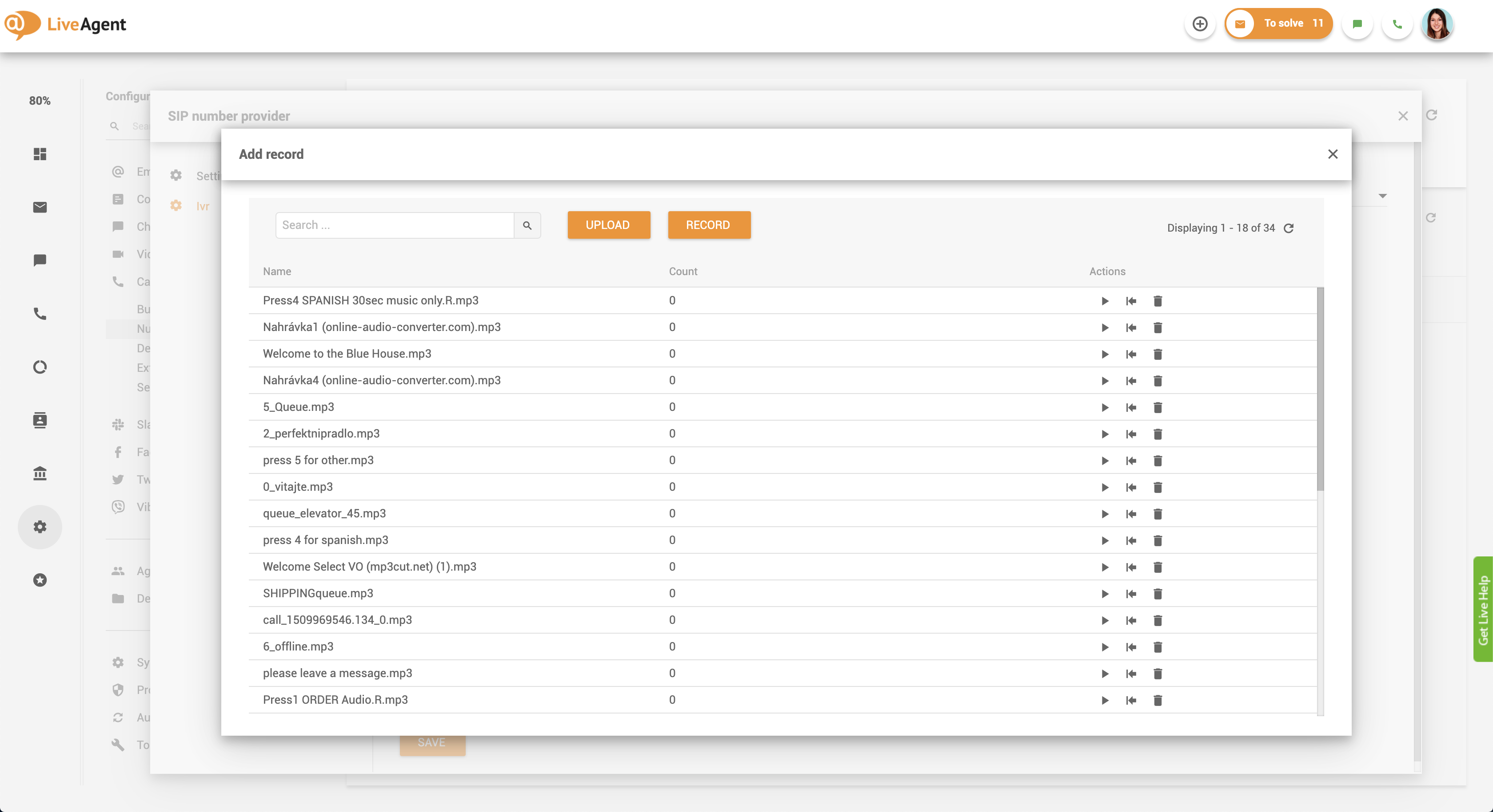 Thiết lập gọi lại - tin nhắn IVR trong LiveAgent
