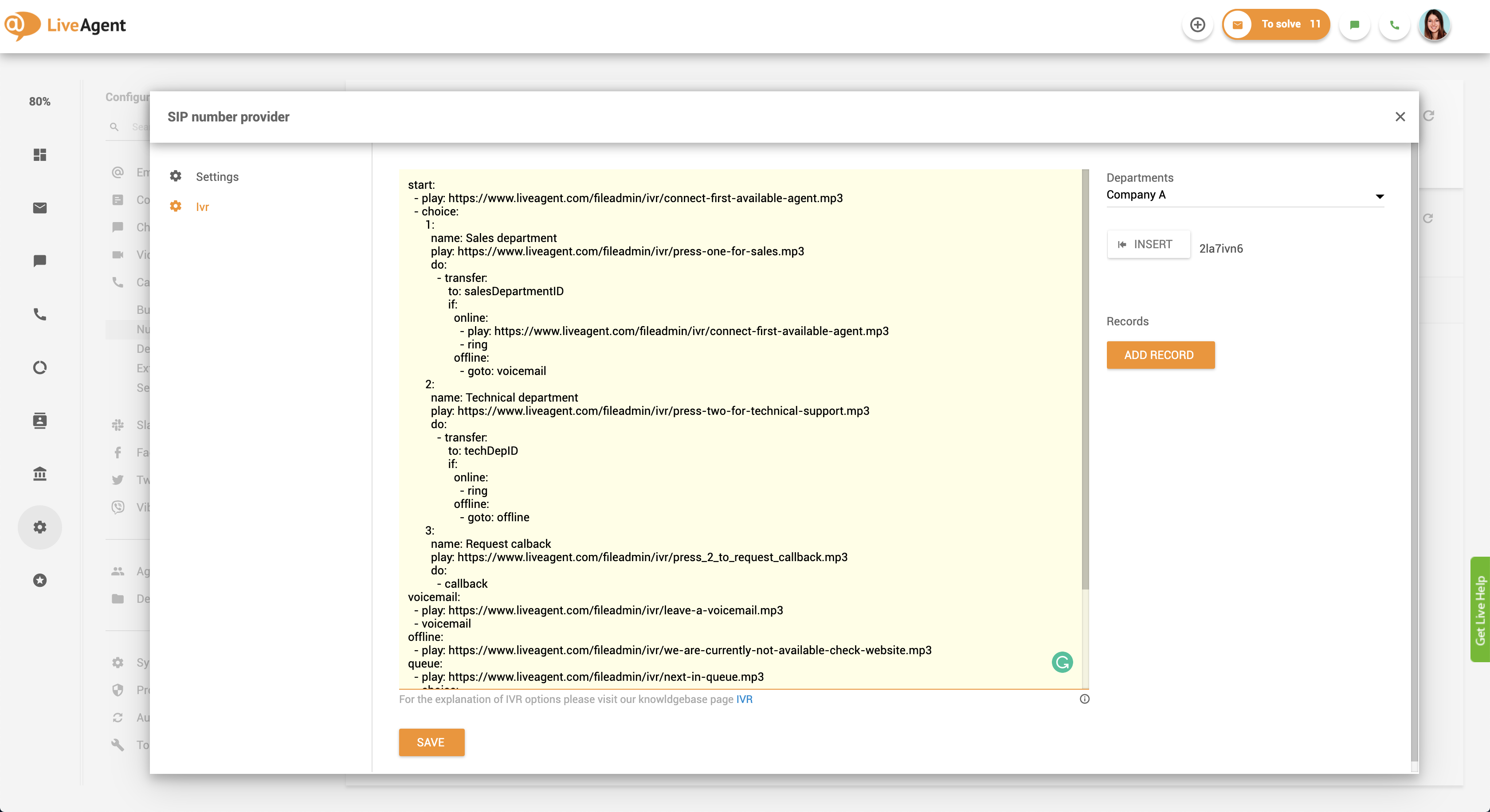 Thiết lập gọi lại - kịch bản IVR trong LiveAgent
