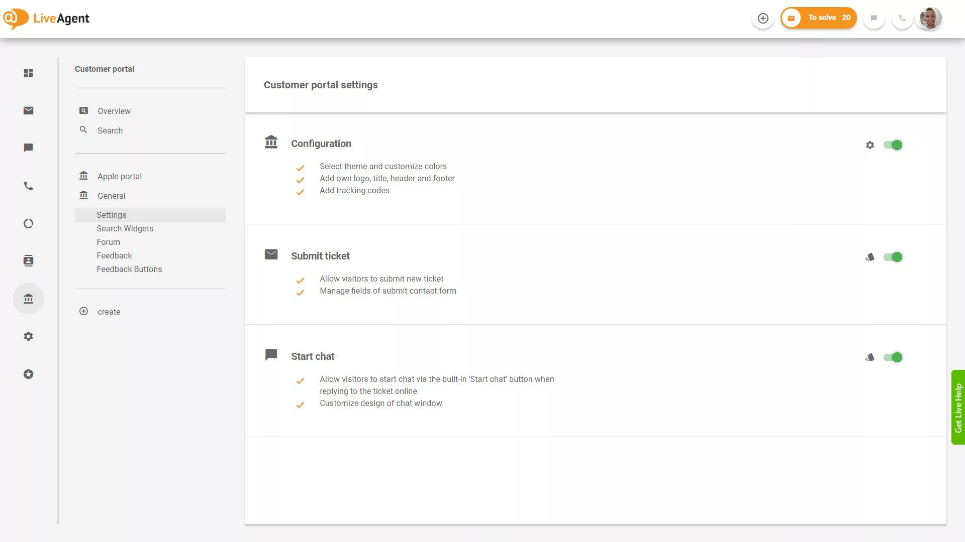 Tổng quan về Vé LiveAgent bên trong ứng dụng
