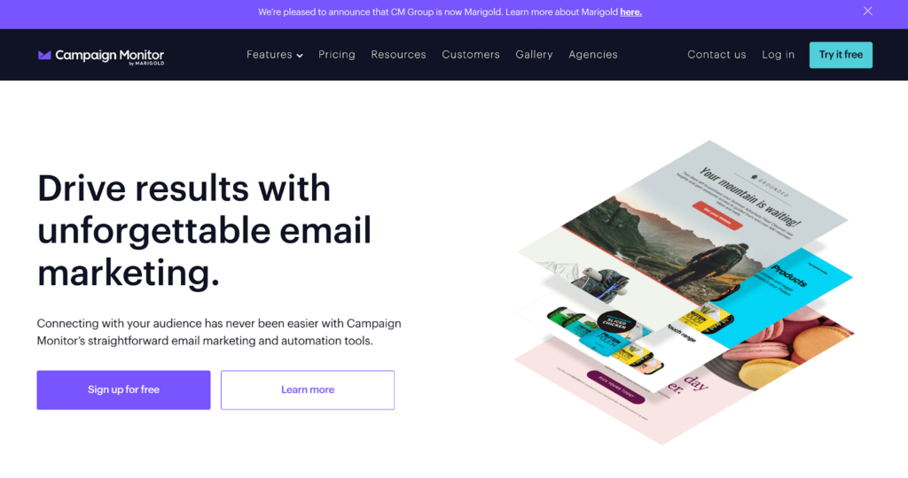 Trang chủ Campaign Monitor, hệ thống quản lý email và tiếp thị hiệu quả