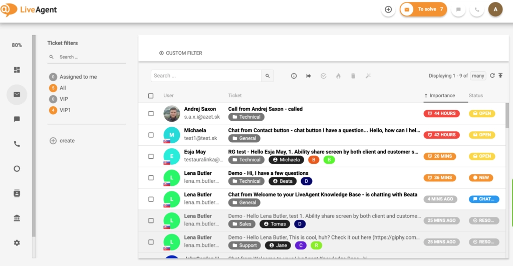 Tổng quan về giao diện hệ thống vé trong LiveAgent.