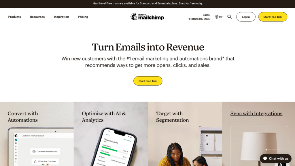 Trang chủ Mailchimp, hệ thống quản lý email linh hoạt cho email marketing