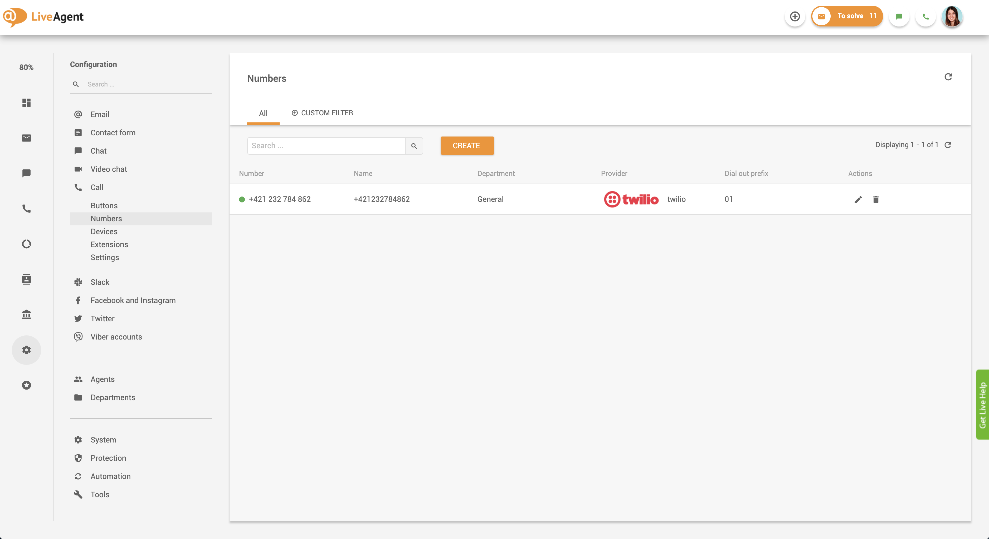 Thiết lập gọi lại trong LiveAgent - kết nối số điện thoại