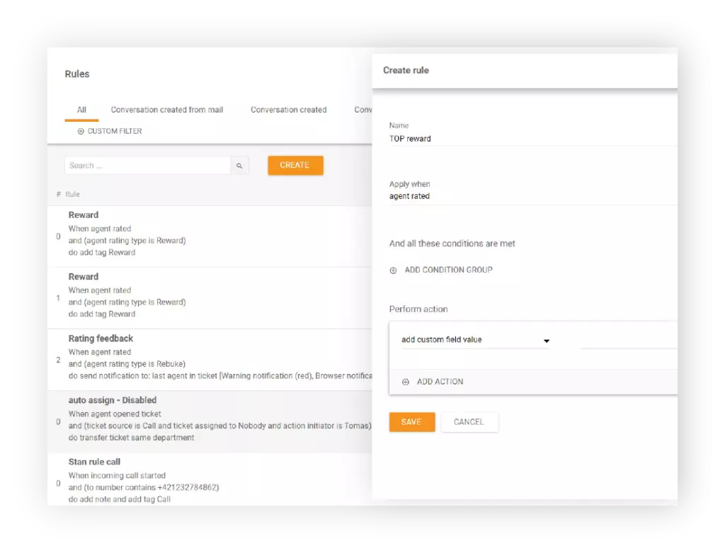 Ví dụ về tính năng Quy tắc của LiveAgent