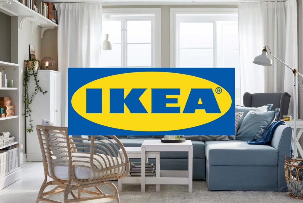 Hình ảnh của logo Ikea thể hiện cũng nội thất của họ