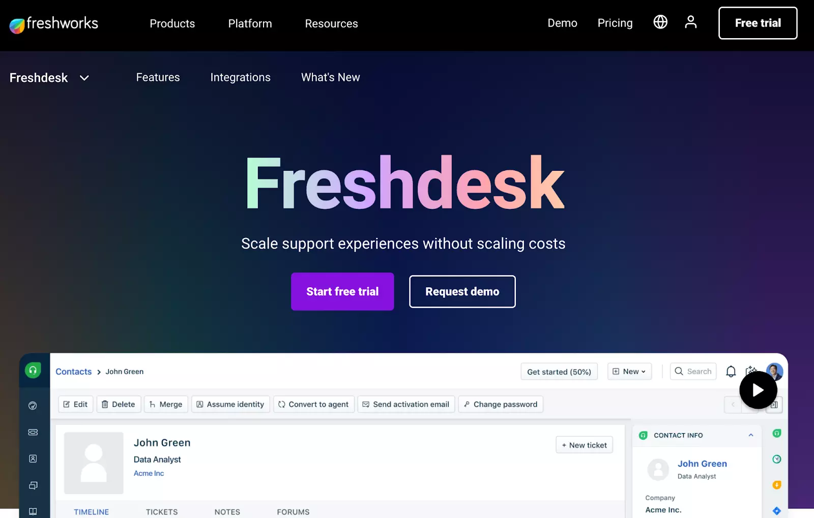 Trang chủ hệ thống hỗ trợ quản lý ticket Freshdesk
