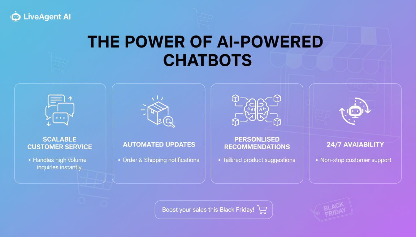 Infographic chatbot AI hiển thị lợi ích và trường hợp sử dụng