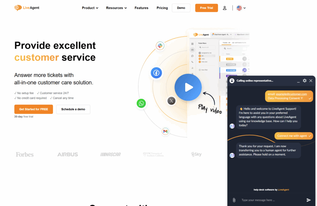 Cuộc trò chuyện Chatbot AI của LiveAgent với một bot trên trang web LiveAgent