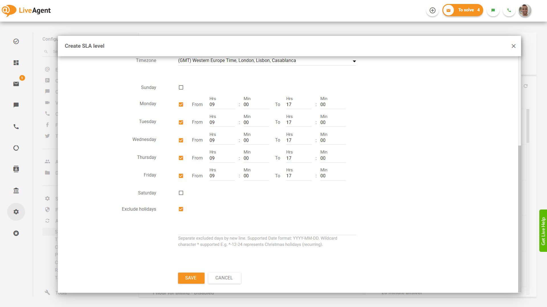 Cài đặt giờ làm việc trong LiveAgent