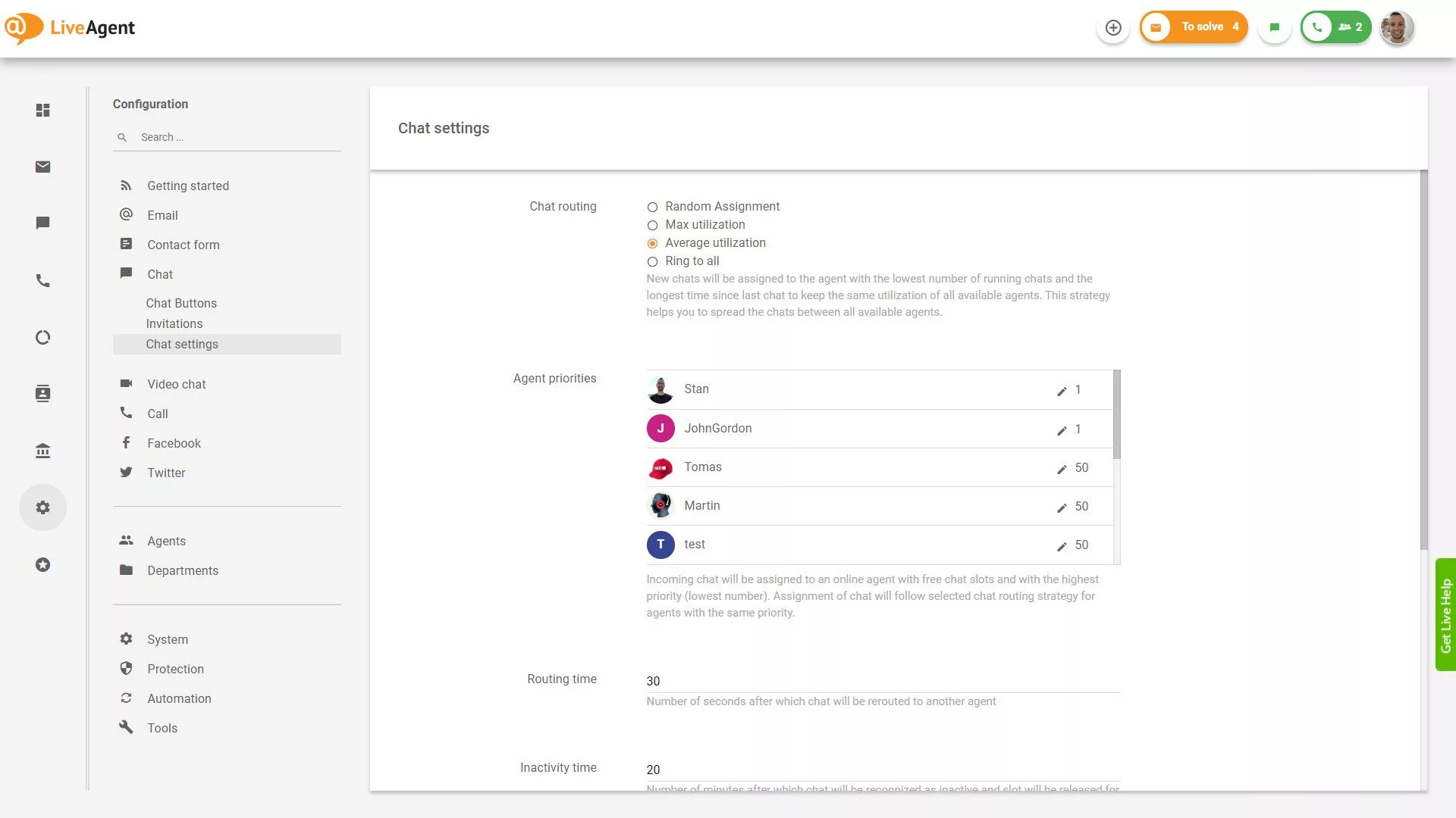 Cài đặt trò chuyện của LiveAgent