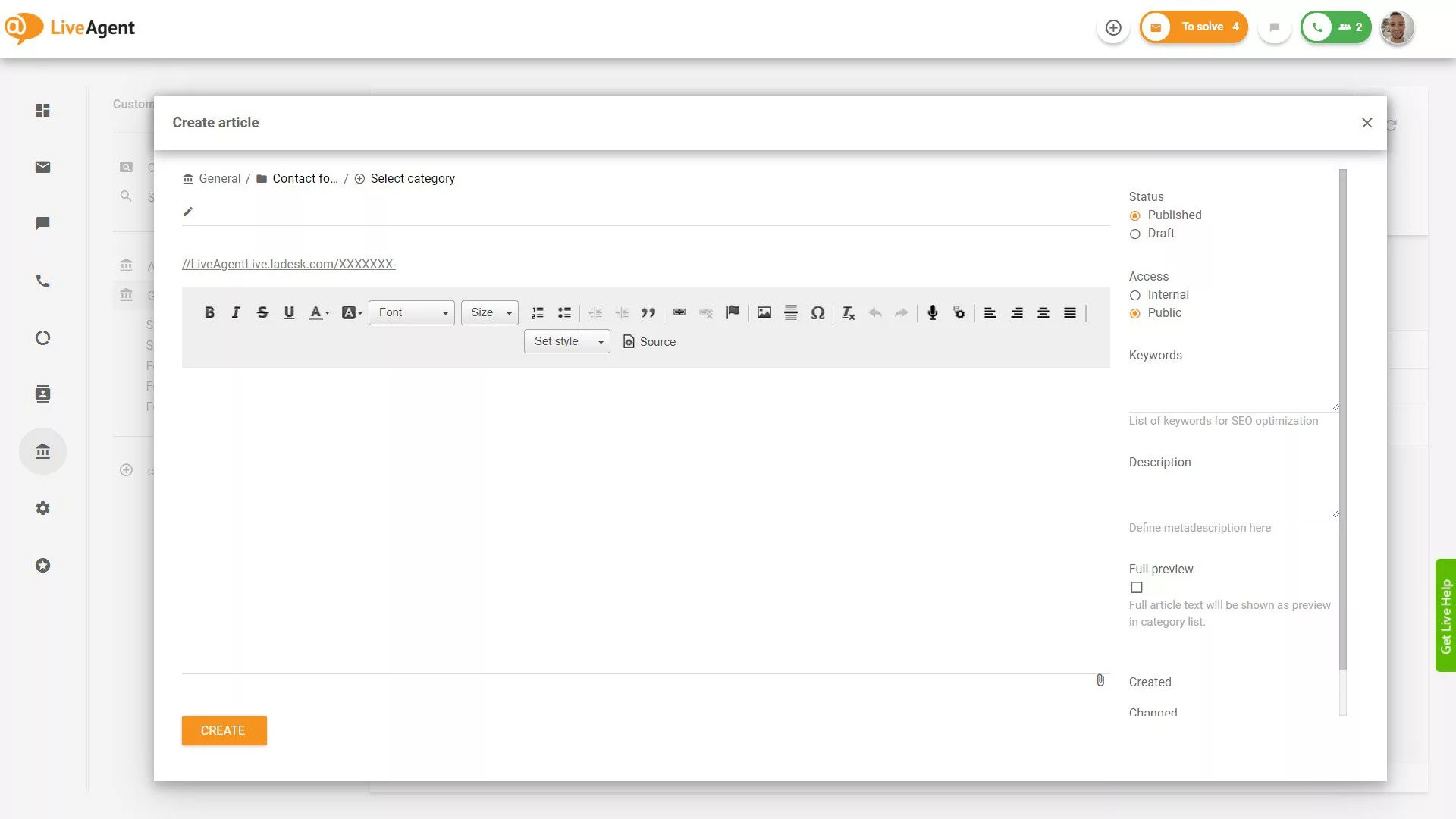 LiveAgent Tạo bài viết cơ sở kiến thức