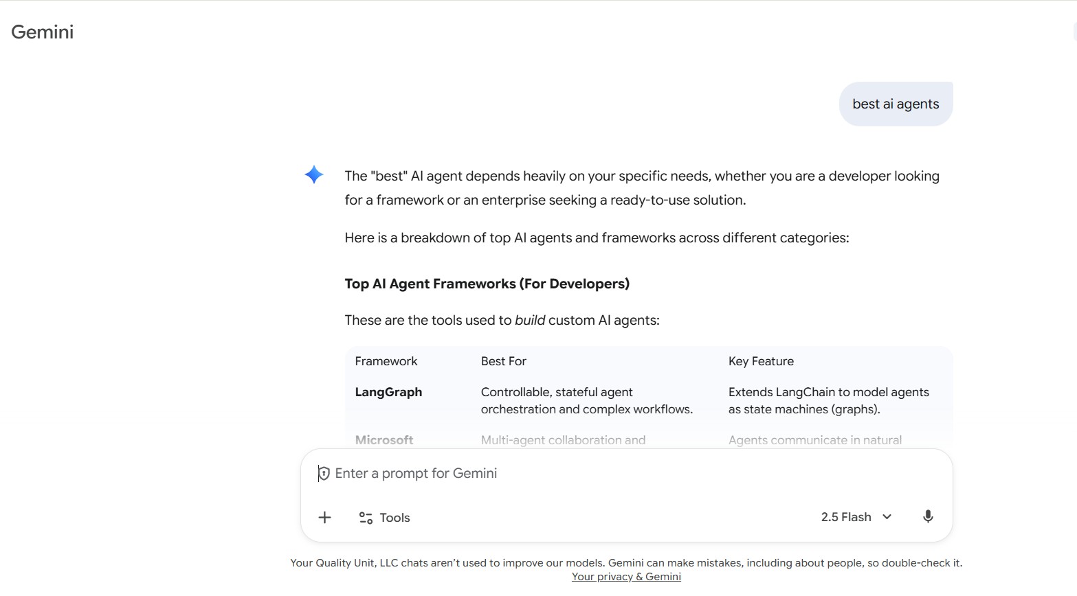 Cửa sổ giao diện chatbot AI Google Gemini