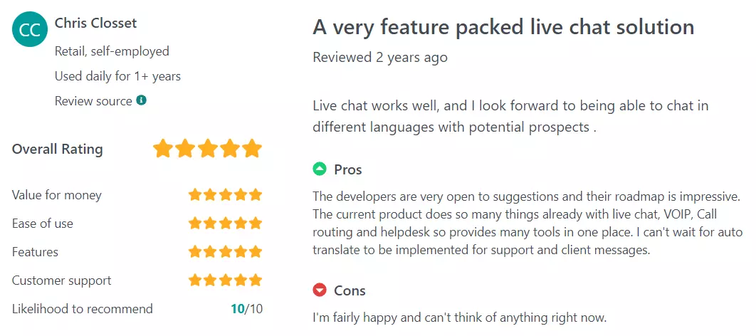 Đánh giá GetApp LiveChat