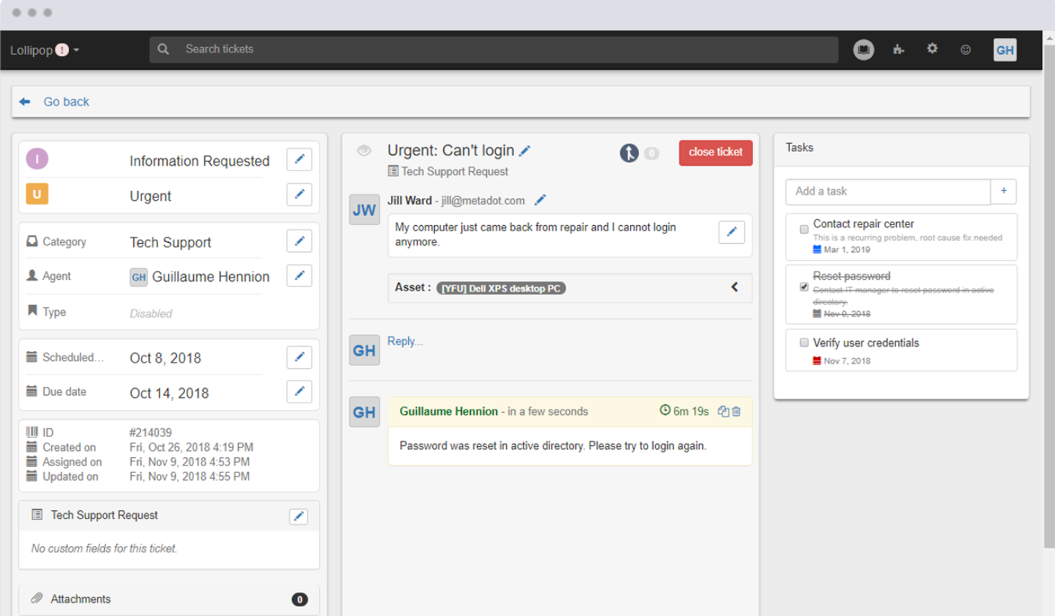 Nhiệm vụ vé Mojo IT Helpdesk