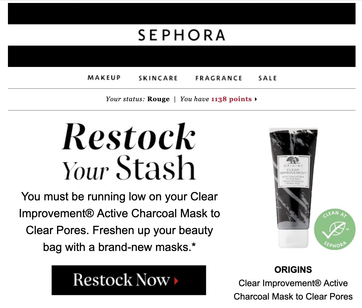 Mẫu email bổ sung hàng hóa Sephora