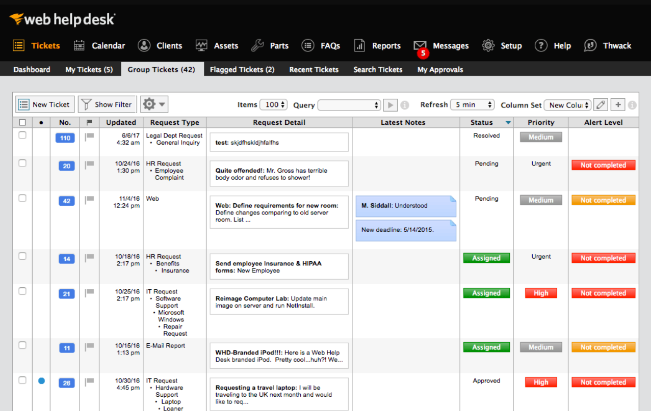 Các vé SolarWinds Service Desk