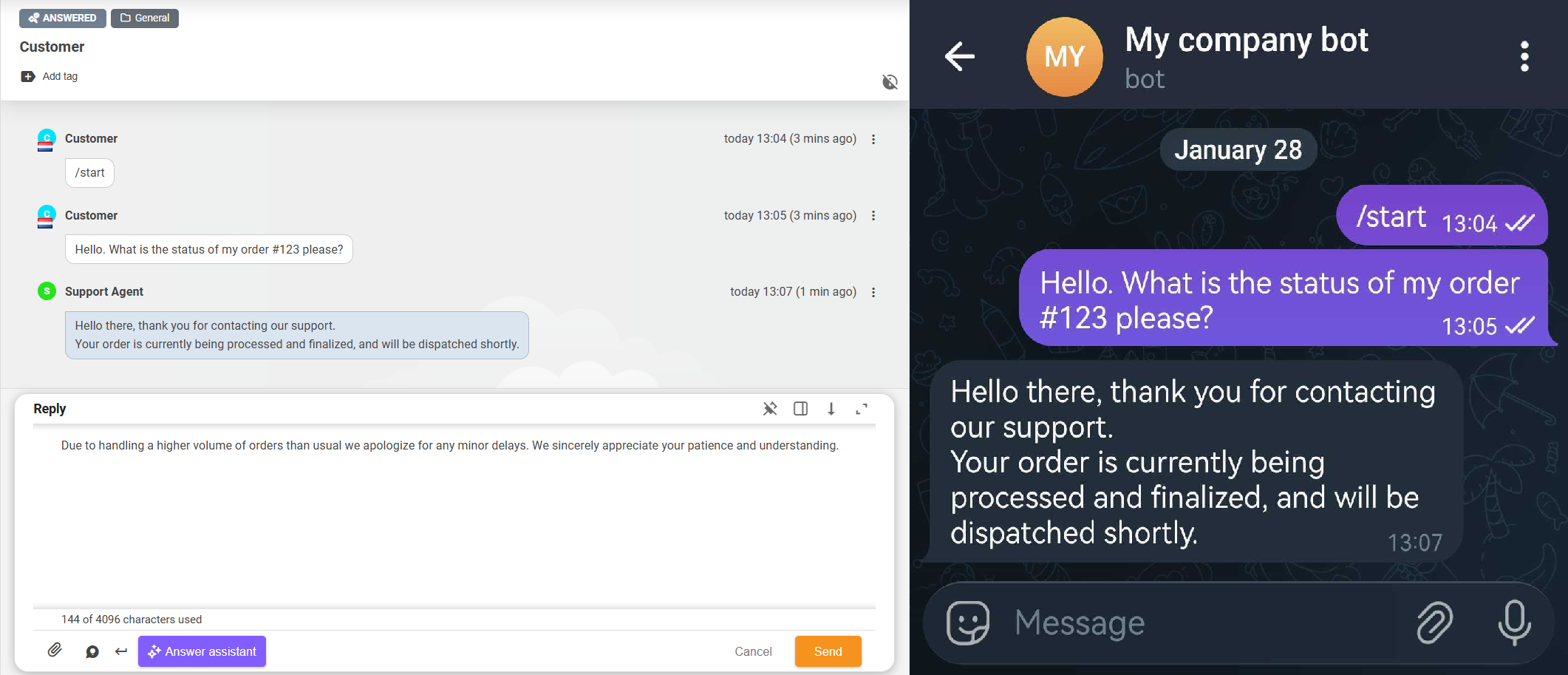 Chatbot Telegram được tích hợp trong LiveAgent