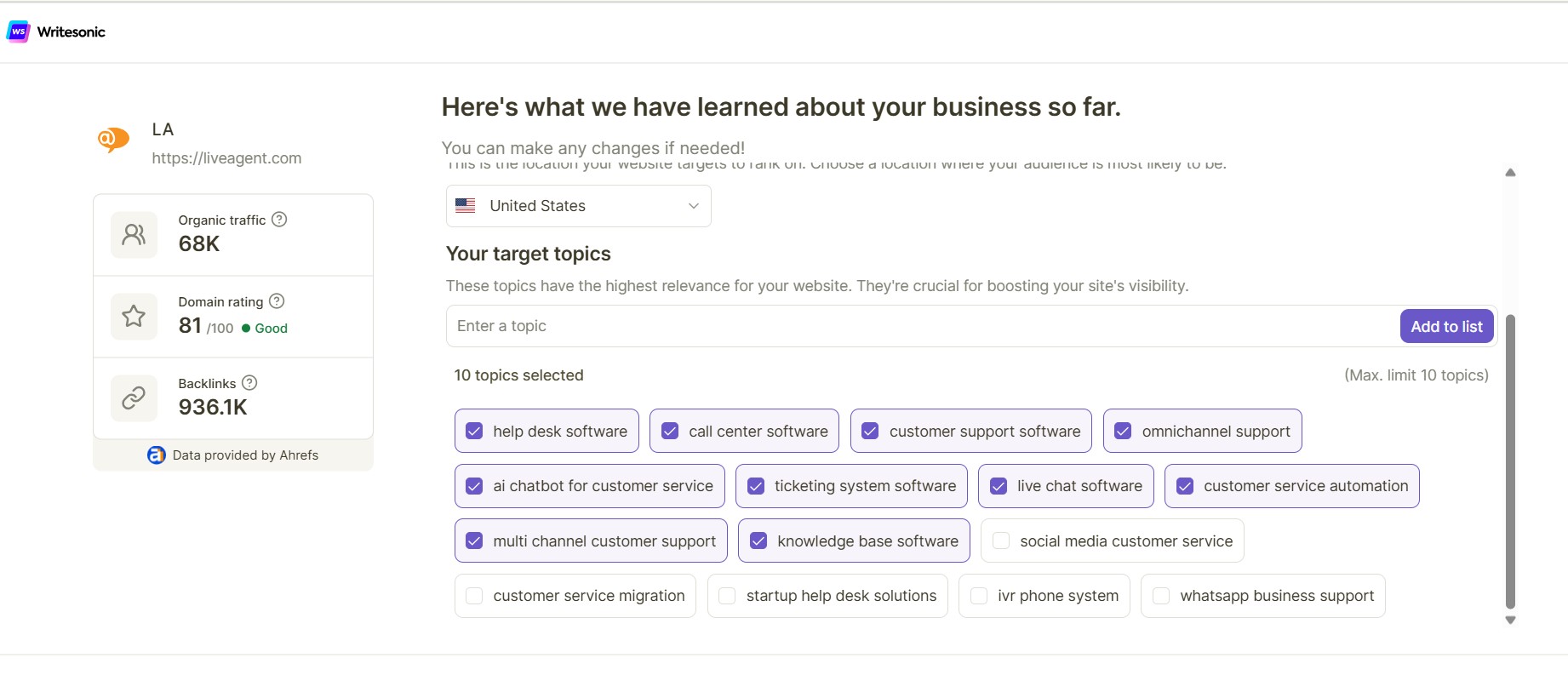 Tổng quan kiểm toán SEO trang web Writesonic