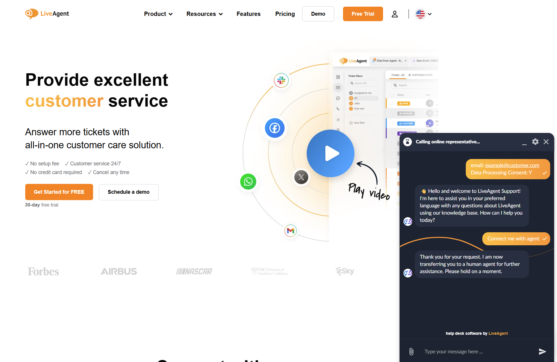 Cuộc trò chuyện LiveAgent AI Chatbot với một bot trên trang web LiveAgent