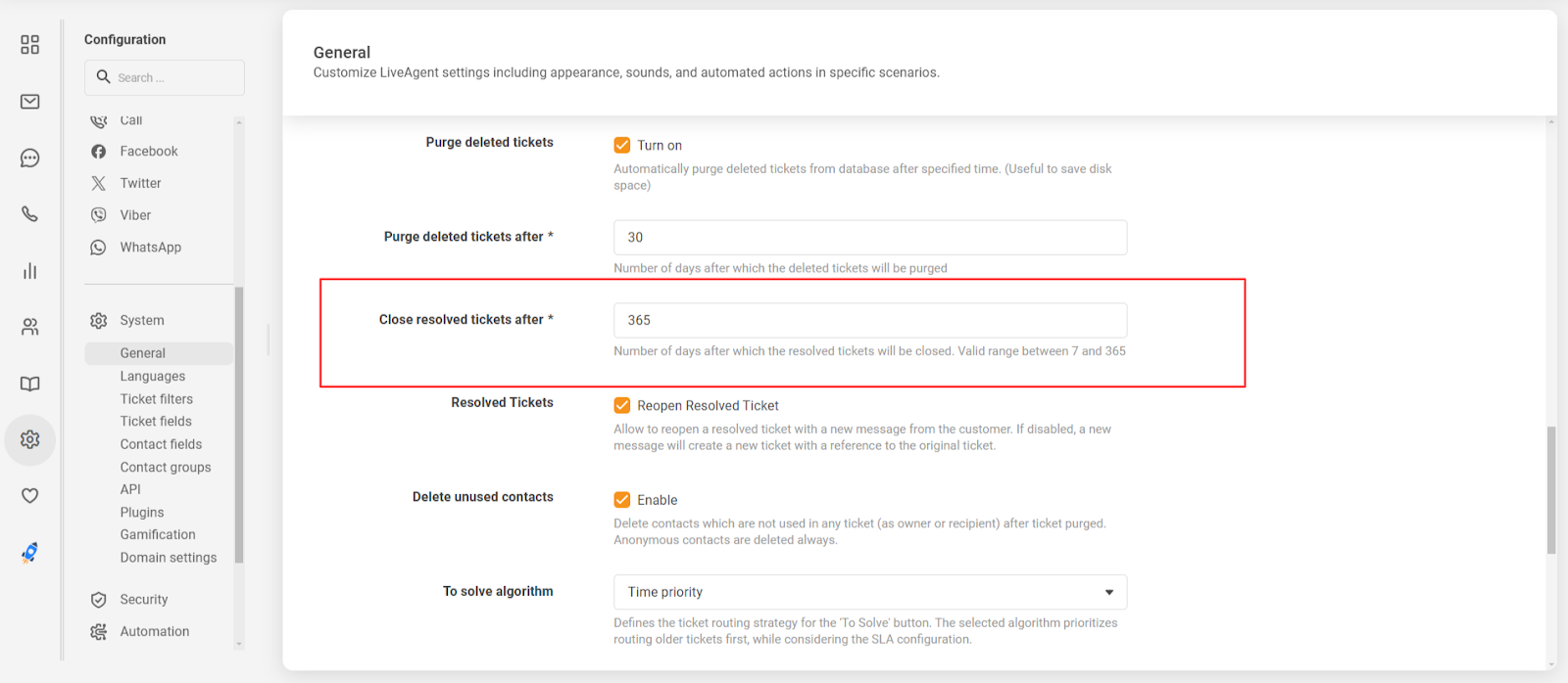 Tính năng đóng ticket tự động