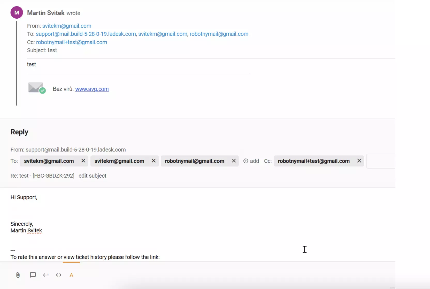 Lỗi với người nhận trùng lặp trong cc trong vé hỗ trợ LiveAgent