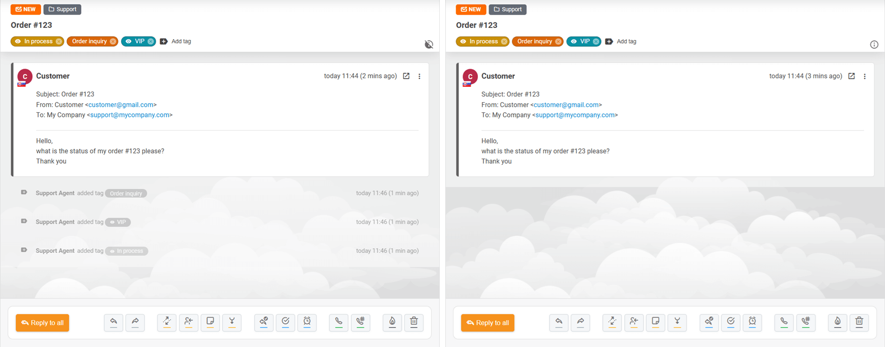 Option to conceal system messages in a ticket