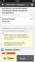 Giao diện ứng dụng iOS của LiveAgent - Chế độ xem trò chuyện