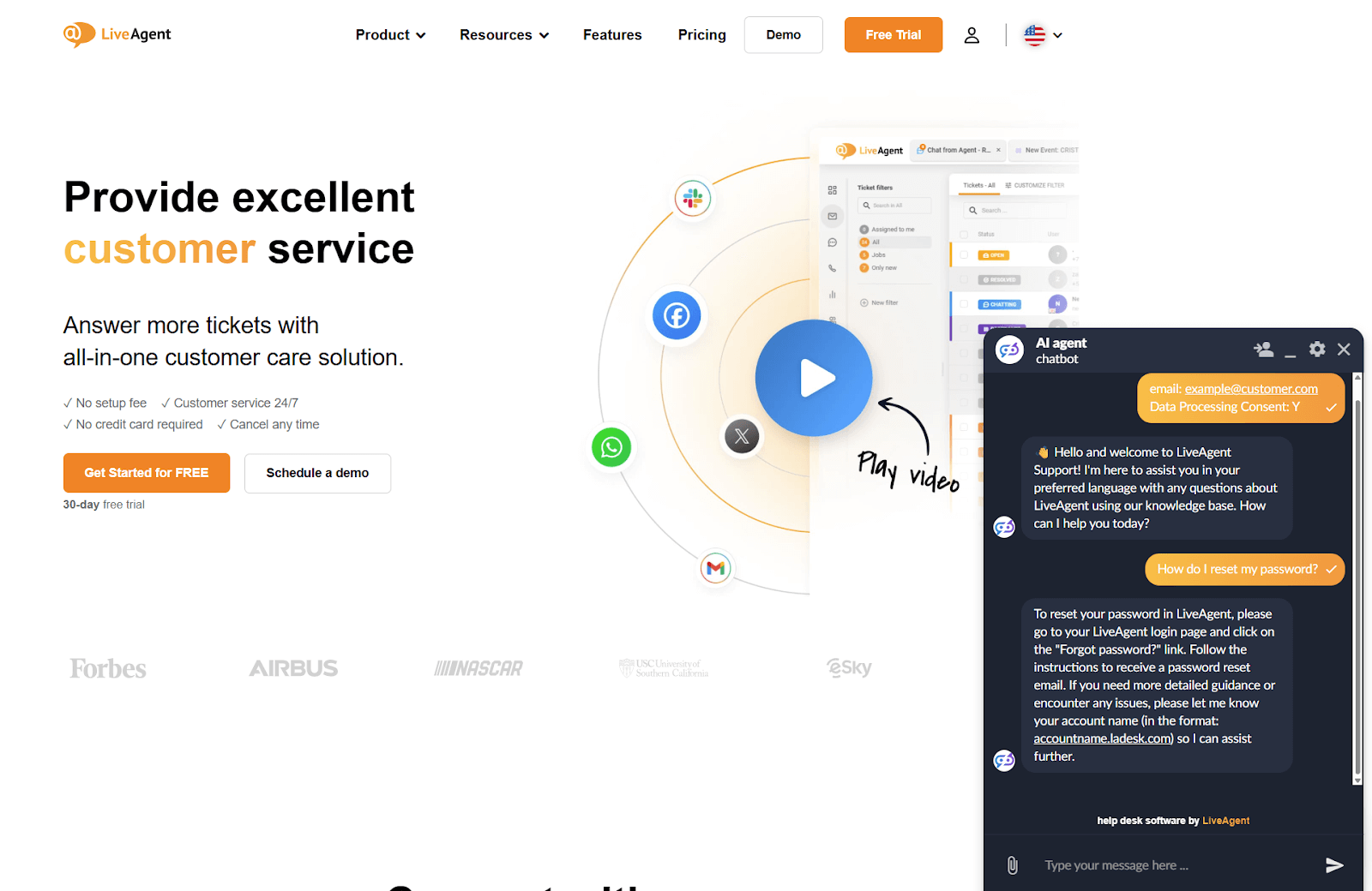 Ảnh chụp màn hình cuộc trò chuyện hỗ trợ khách hàng với LiveAgent AI Chatbot