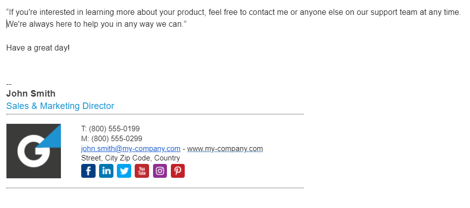 Email signature example