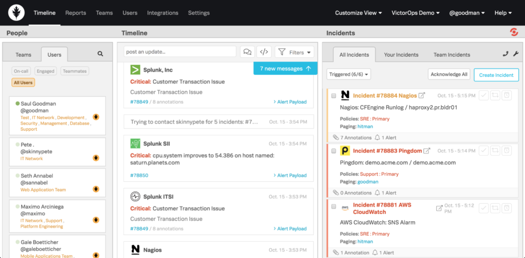 Dòng thời gian sự cố Splunk On-Call