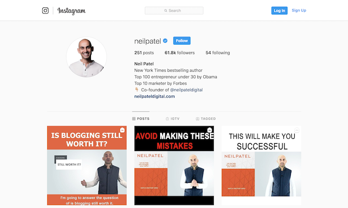 Neil Patel chia sẻ chuyên môn marketing kỹ thuật số trên Instagram