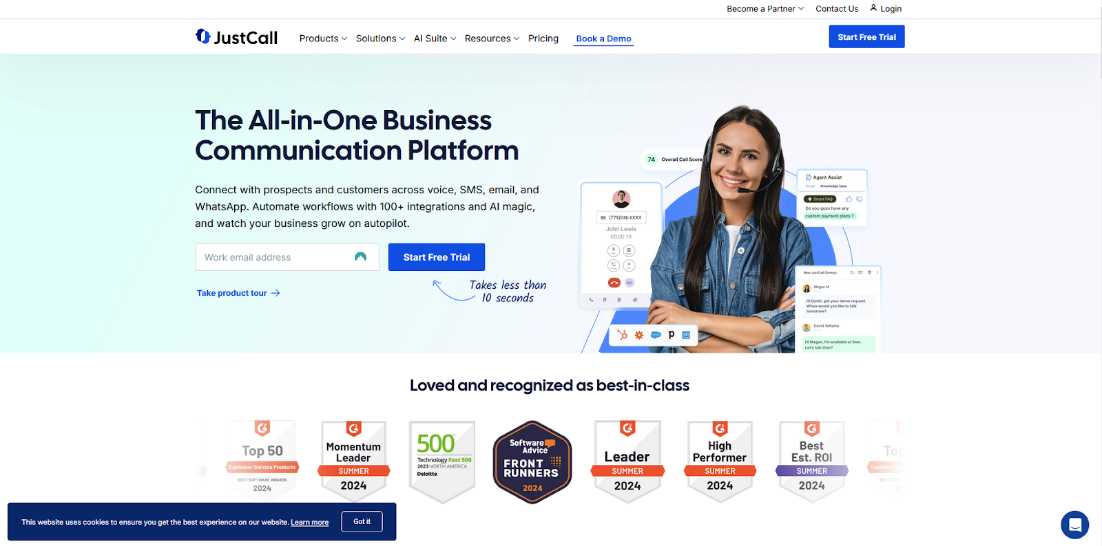 Trang chủ phần mềm trung tâm cuộc gọi JustCall