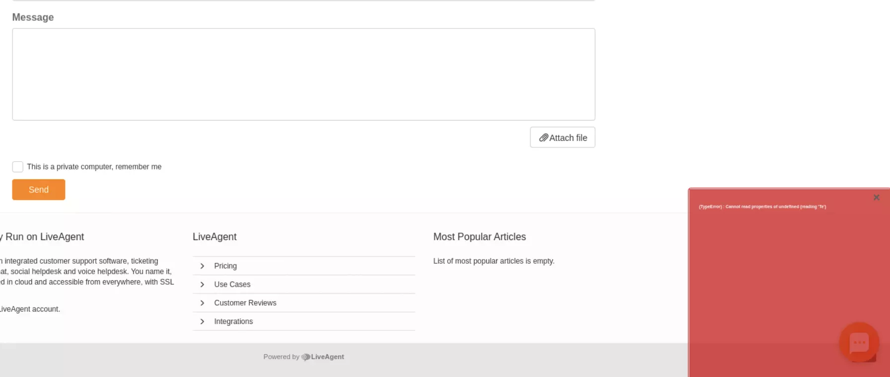 Hình ảnh hiển thị vấn đề gửi vé cơ sở kiến thức trong các phiên bản trước của LiveAgent