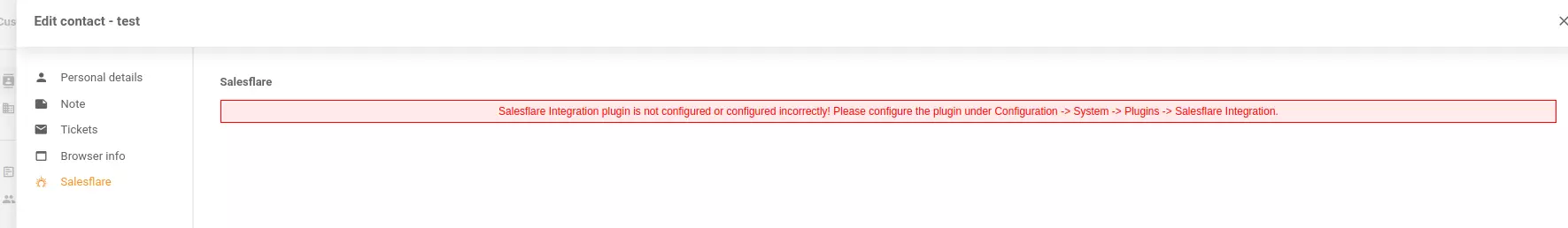 Thông báo sai trong cấu hình Tích hợp