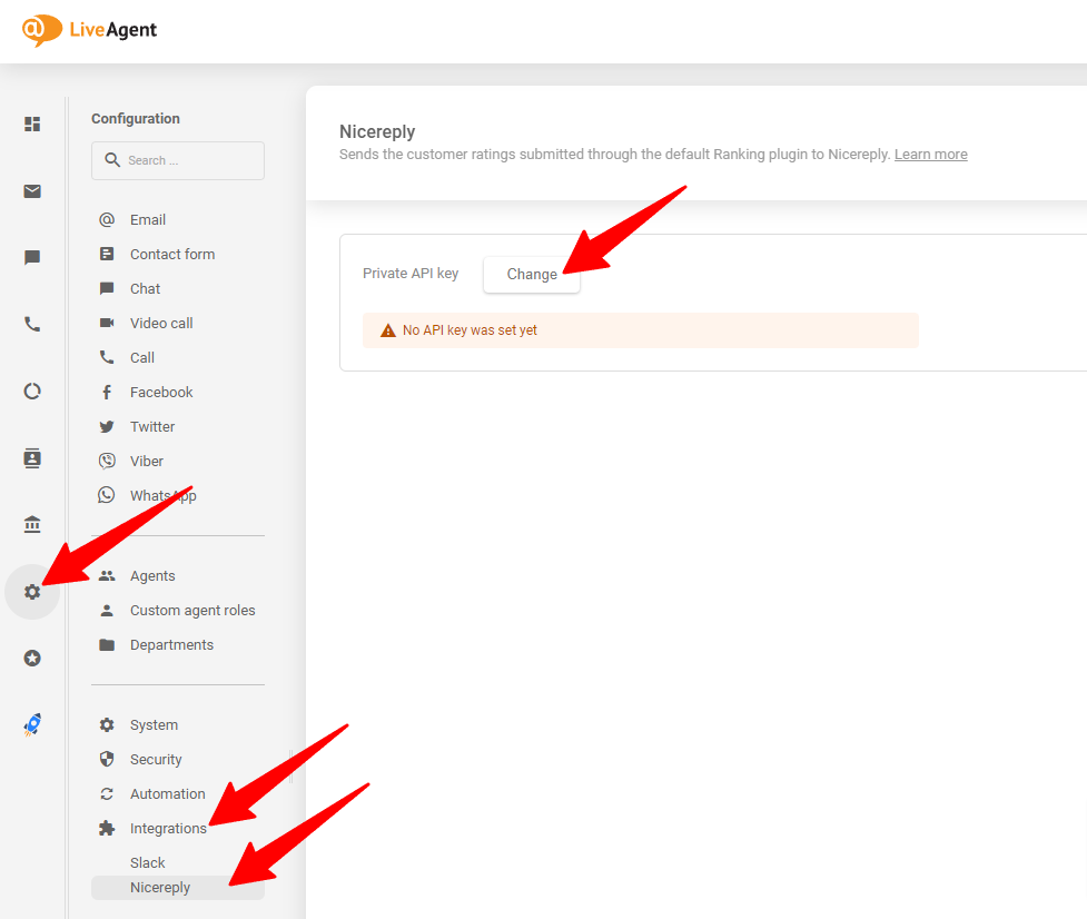 Hình ảnh cho thấy nơi đặt khóa API được tạo trong tài khoản LiveAgent của bạn