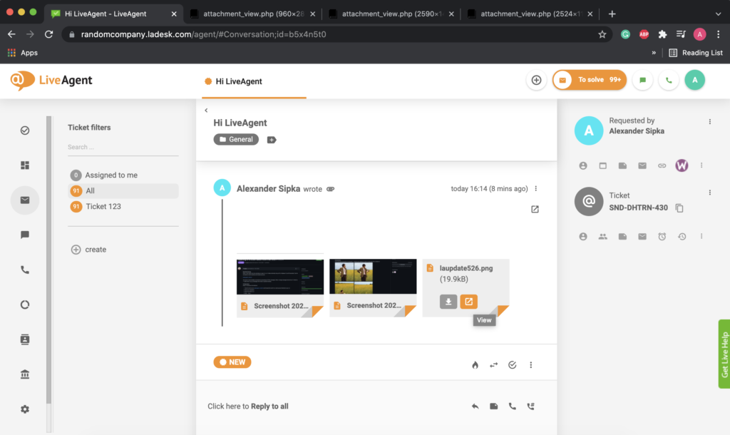 Tệp đính kèm trong trình duyệt web được mở trong nhiều tab