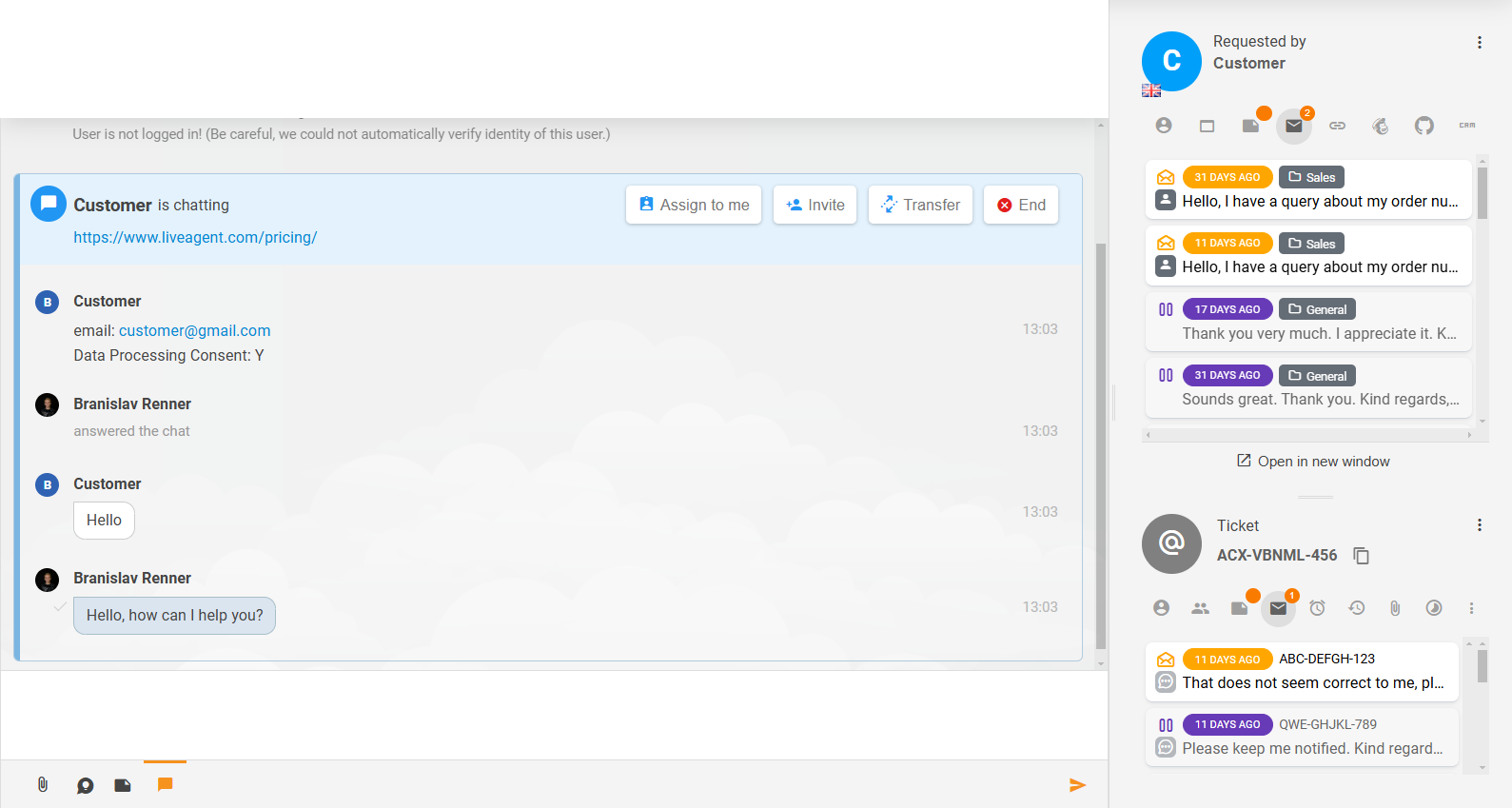 Refined ticket content and related sections in LiveAgent