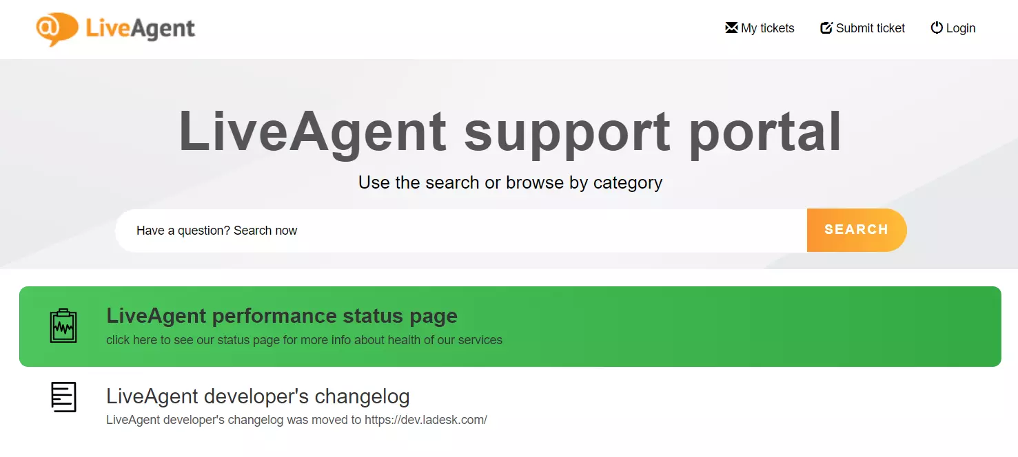 LiveAgent - image of support portal with search bar