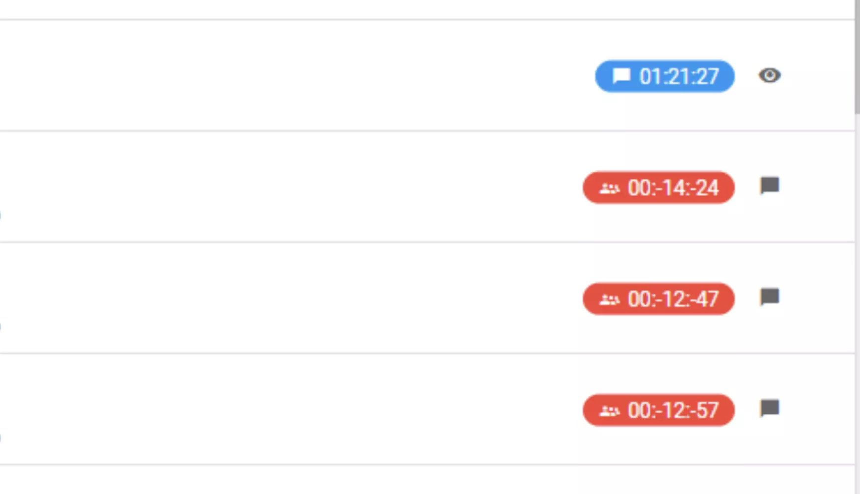Hình ảnh hiển thị lỗi với các giá trị thời gian âm trong các phiên trò chuyện trong các phiên bản trước của LiveAgent