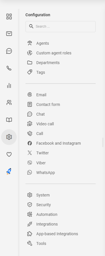 Danh sách các biểu tượng trong menu LiveAgent