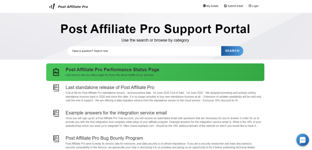 Cổng thông tin hỗ trợ Post Affiliate Pro