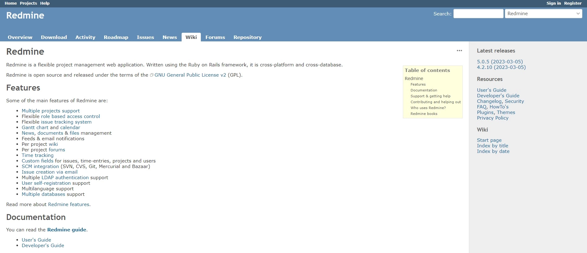 Trang chủ của Redmine - một nền tảng mã nguồn mở có thể giúp bạn tự động hóa các quy trình và hỗ trợ lập kế hoạch tác vụ để cải thiện hiệu quả trong công ty của bạn.