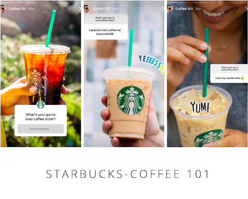 Câu chuyện Instagram của Starbucks hỏi khách hàng về cà phê đá yêu thích của họ
