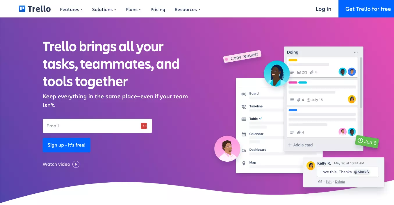 Trang chủ của Trello - giữ công việc của bạn được tổ chức và theo dõi các tác vụ cá nhân từ một nền tảng.