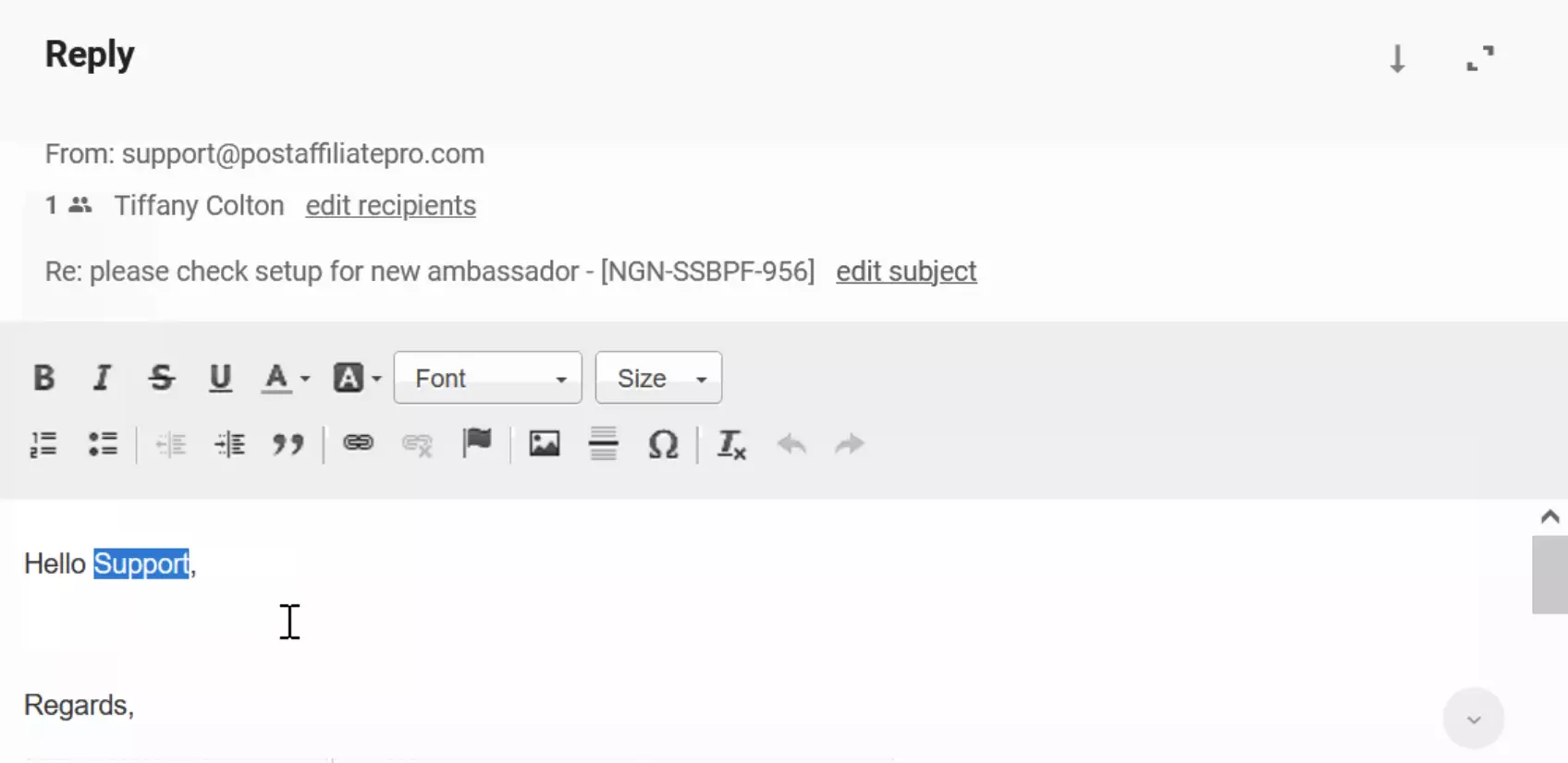 Ví dụ về tên sai được tìm nạp trong vé hỗ trợ