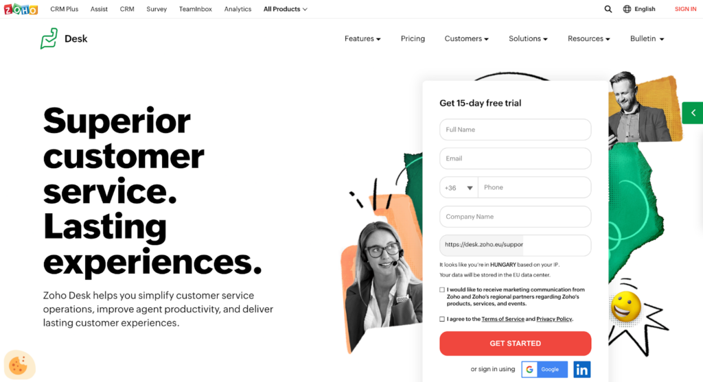 Trang chủ hệ thống ticketing Zoho Desk