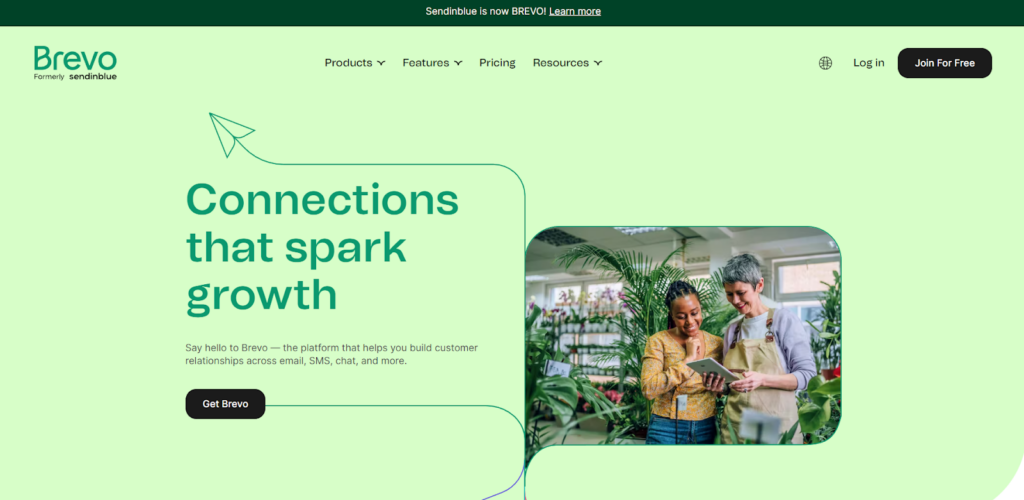 Trang chủ Brevo, phần mềm quản lý email với các tính năng tiếp thị