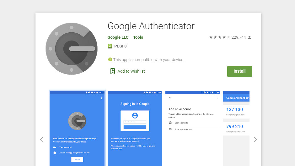 Ứng dụng Google Authenticator trên cửa hàng Google Play